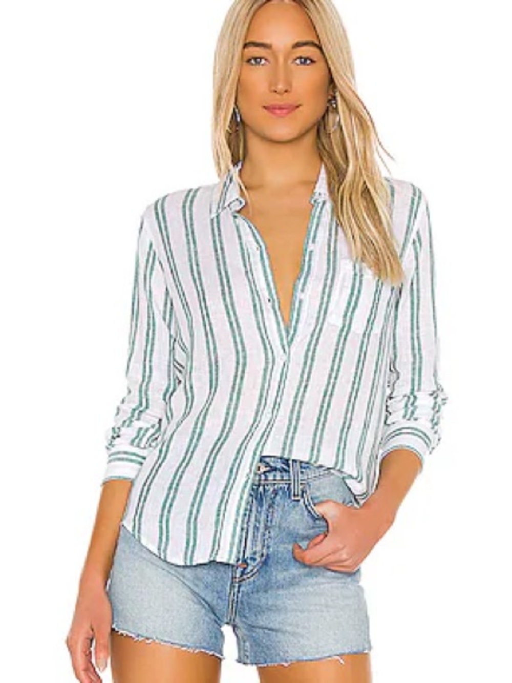 Rails Charli Cordoba Coastal Stripe Long Sleeve Linen Button Down Size Small